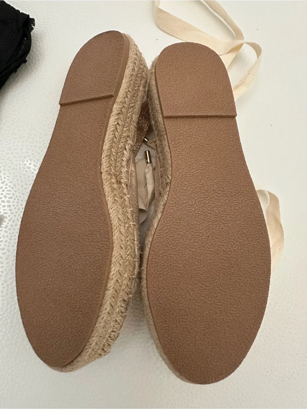 Shoe Dazzle Neutral Beige Espadrille Platform Wrap Flats
